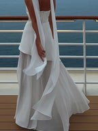 Damen Maxikleid ohne Träger mit Halstuch-Element und hohem Schlitz