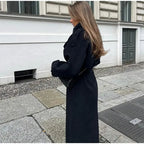 Damski długi płaszcz zimowy oversize dwurzędowy elegancki