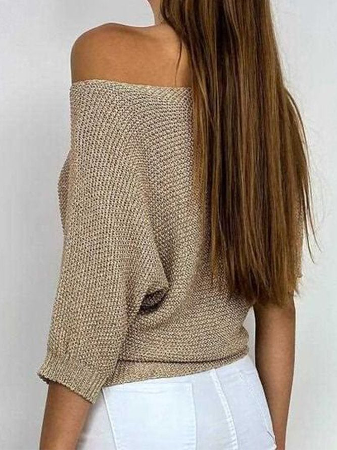 Elegancki Damski Gładki Sweter z Okrągłym Dekoltem
