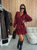 Damska Sukienka A‑linia z Dekoltem V i Długim Rękawem