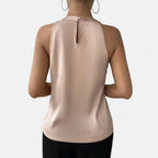 Damen Satin-Top mit Plissiertem Vorderteil und Drapiertem Abschluss