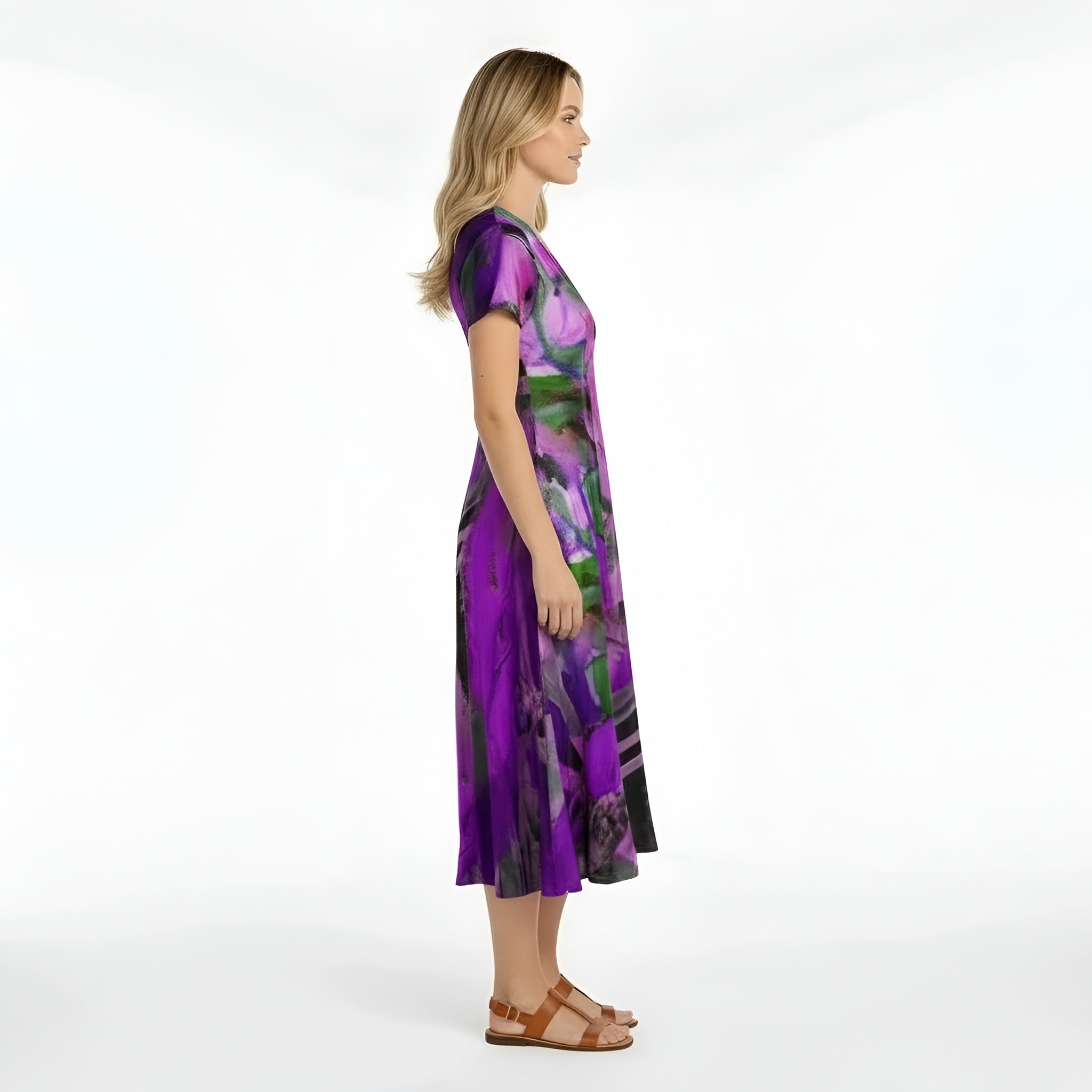 Midi-Kleid mit abstraktem Muster und V-Ausschnitt