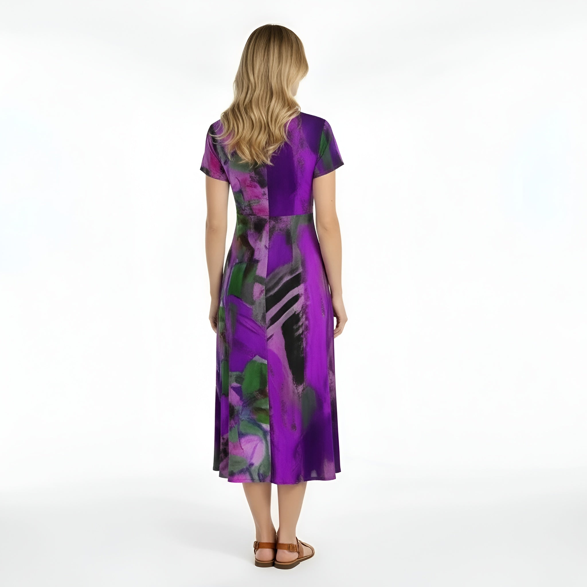 Midi-Kleid mit abstraktem Muster und V-Ausschnitt