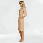 Elegantes Midi-Kleid mit Gürtel und langen Ärmeln