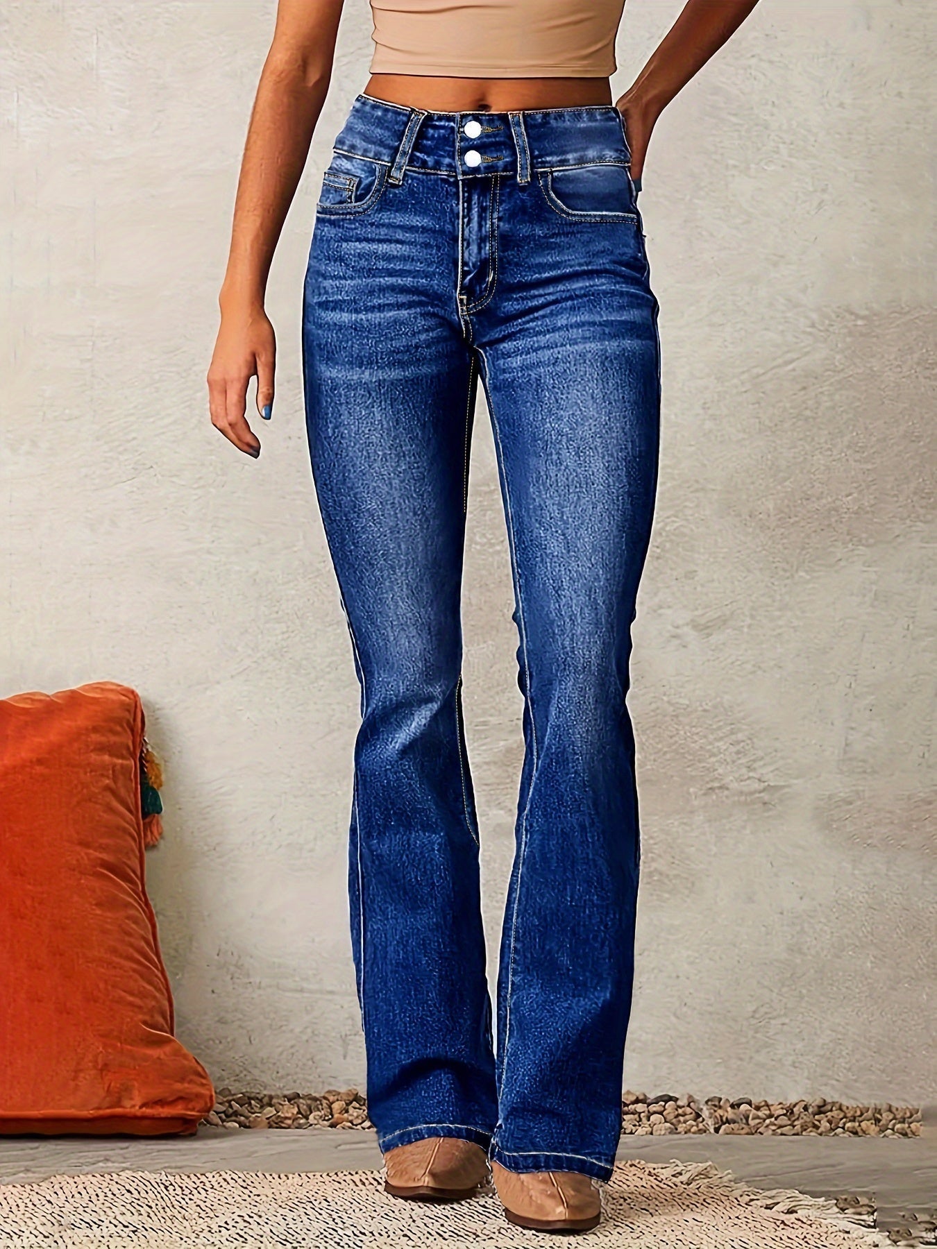 Damskie Jeansy Straight Flare z Wysokim Stanem