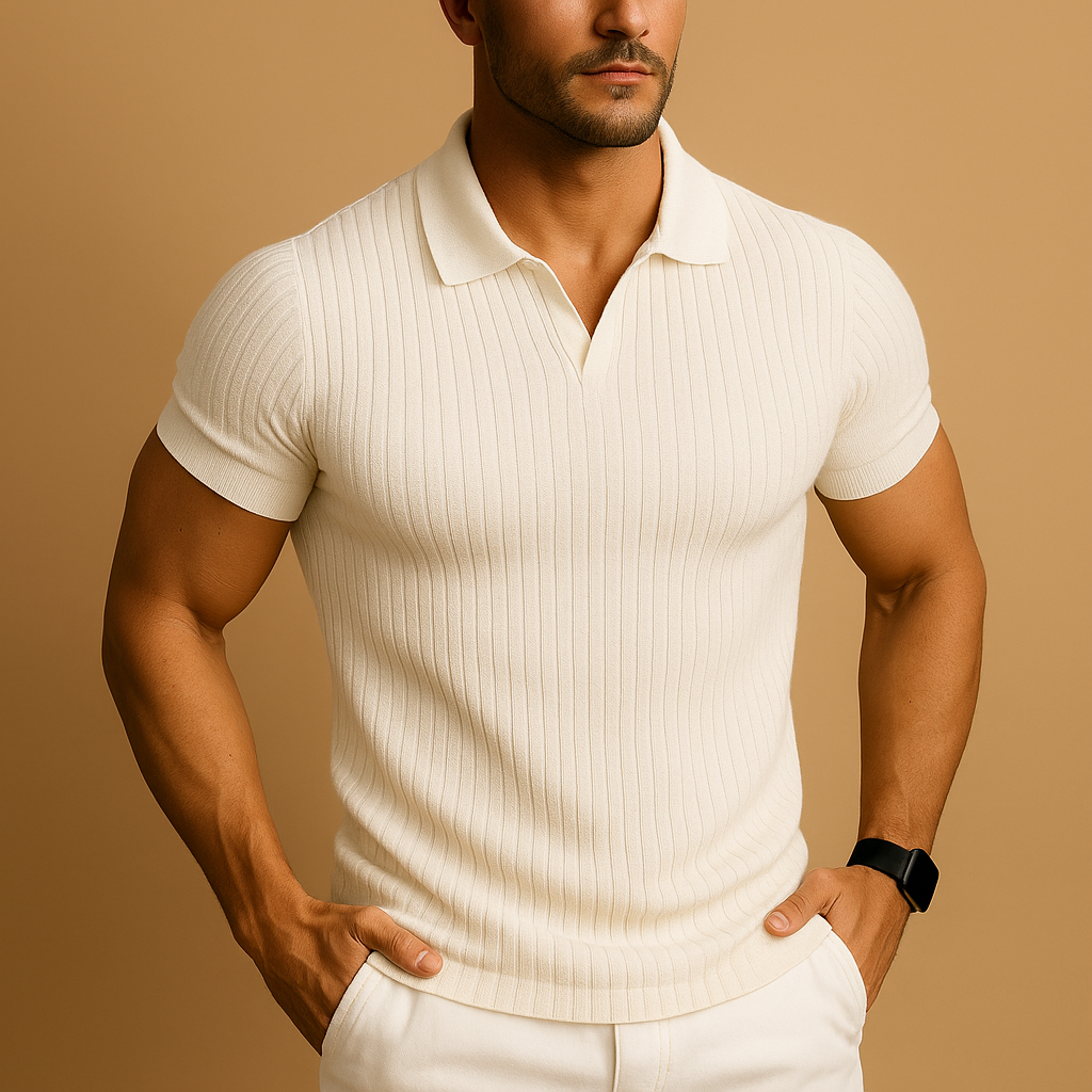 Męskie Poloshirt Slim Fit z Dekoltem V i Krótkim Rękawem