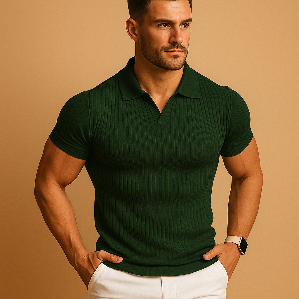 Męskie Poloshirt Slim Fit z Dekoltem V i Krótkim Rękawem