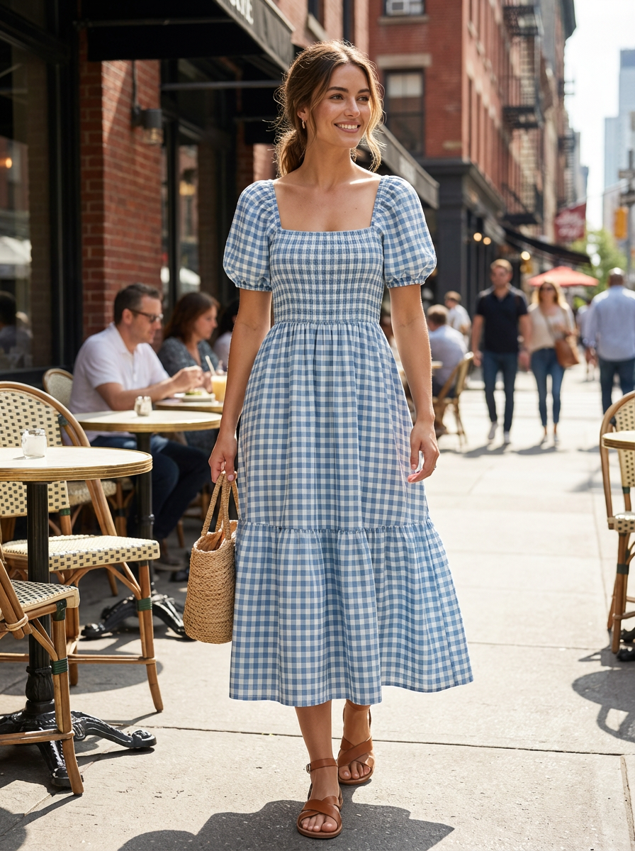Women's Midi Dress with Ruffled Sleeves