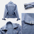 Damska Kurtka Denim o Lekko Skróconym Kroju i Detalach Moto