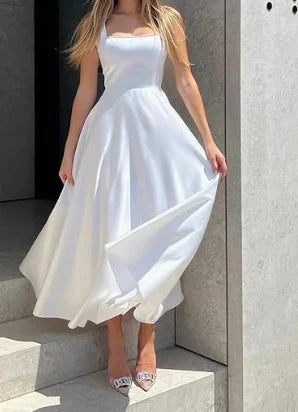 Elegancka Damska Maxi Sukienka z Kwadratowym Dekoltem