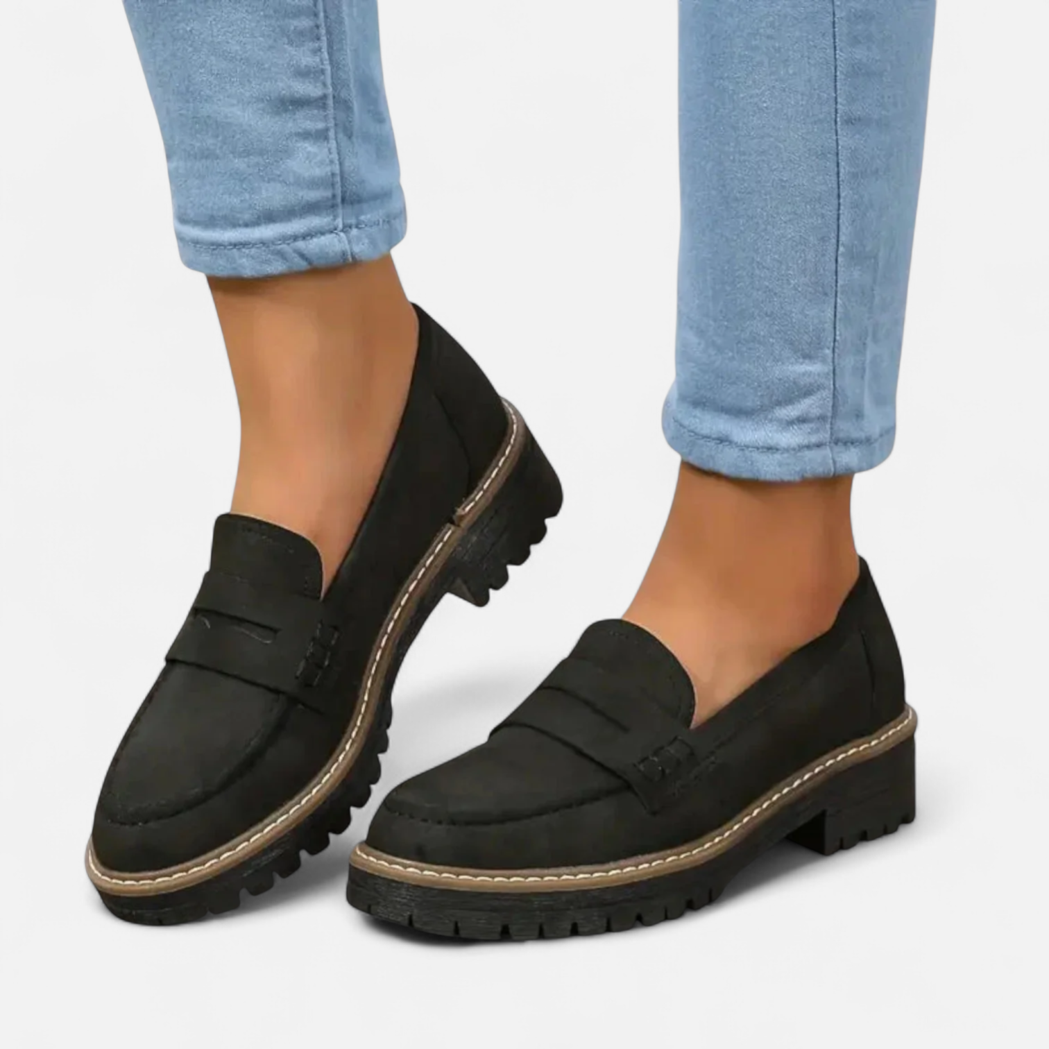 Damen orthopädische Mokassins mit rundem Zehenbereich und weicher Sohle