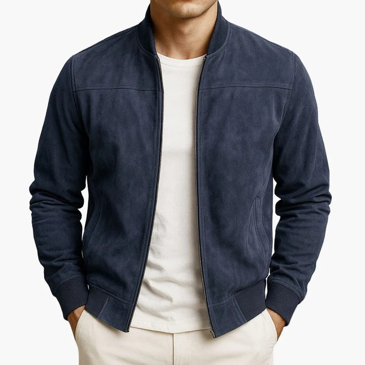 Męska Kurtka Bomber Slim Fit z Imitacji Zamszu i Zamkiem