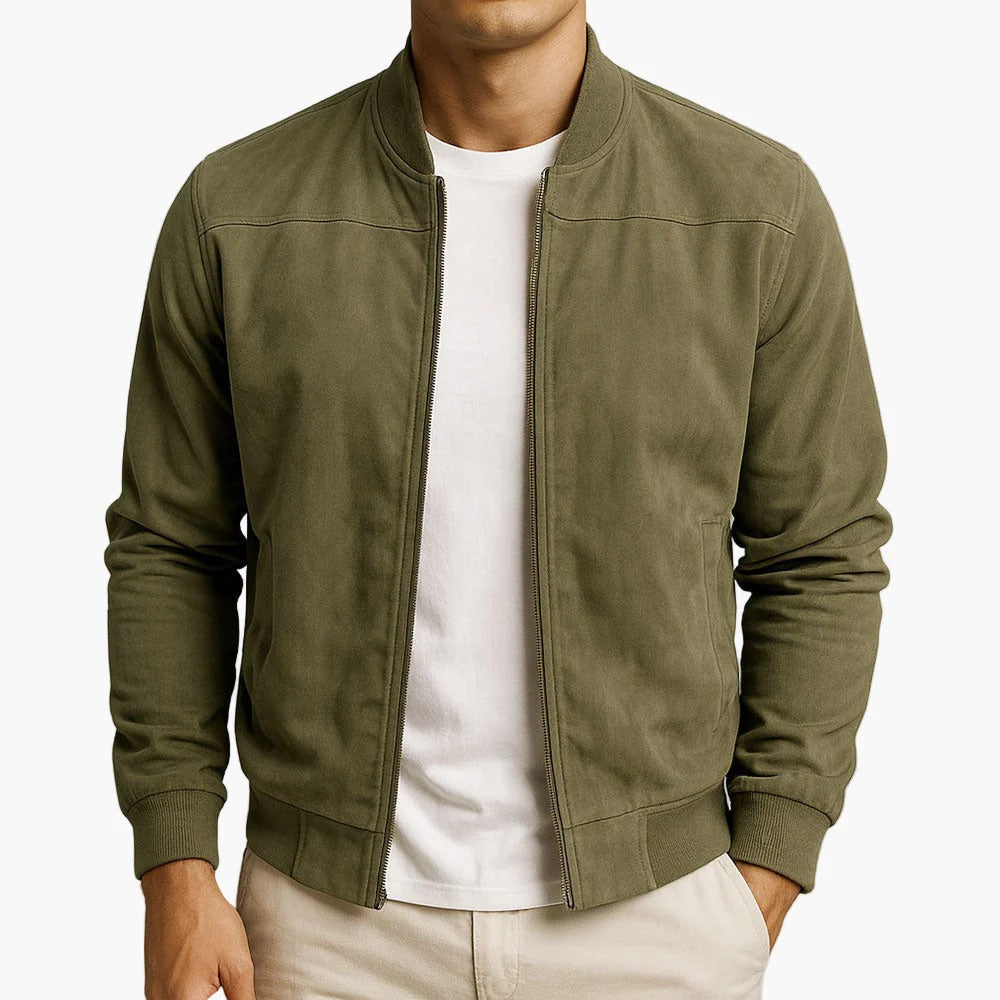 Męska Kurtka Bomber Slim Fit z Imitacji Zamszu i Zamkiem