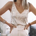 Damen Glänzendes Top mit V‑Ausschnitt