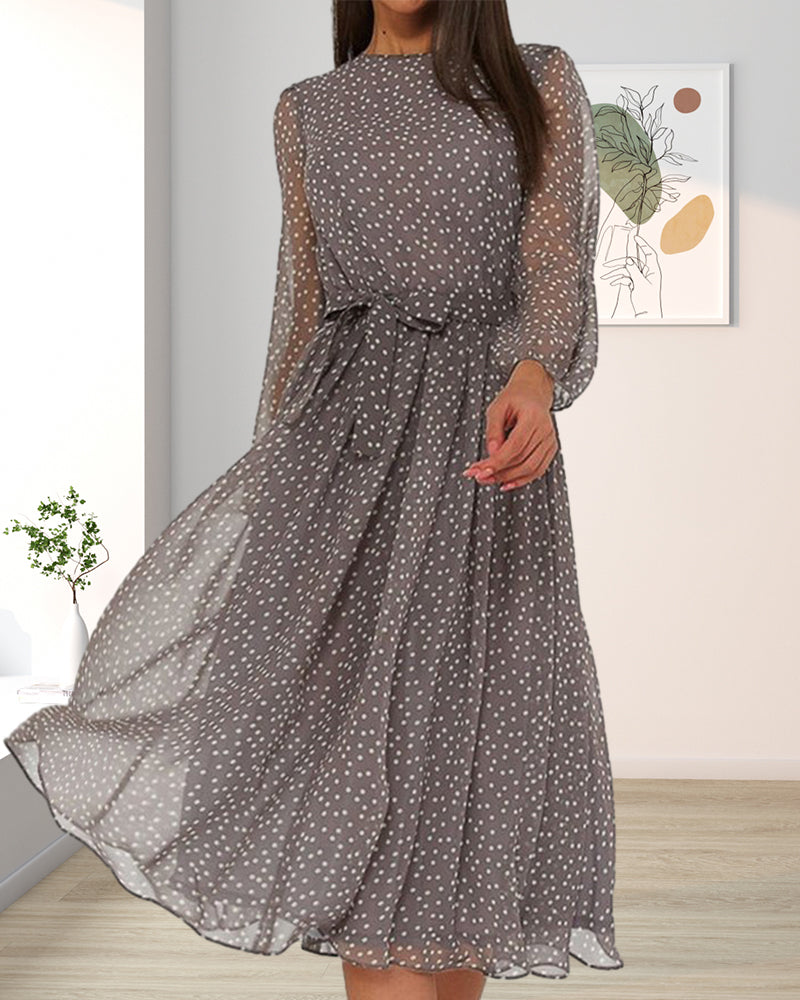 Damska Luźna Sukienka Midi w Kropki o Eleganckiej Linii