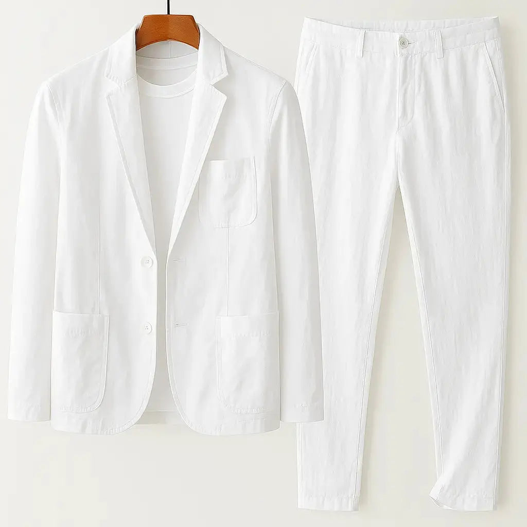 Men's Linen Lounge Suit with a Light, Unstructured Silhouette