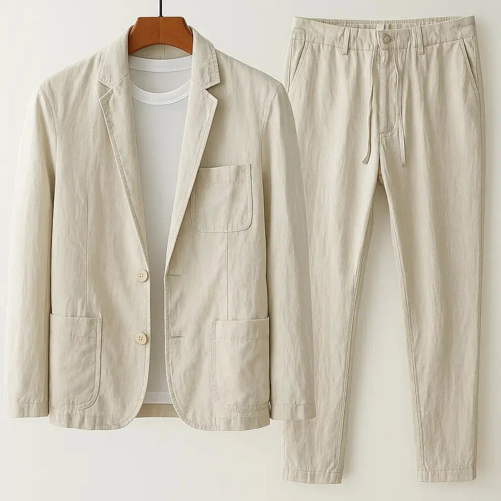 Men's Linen Lounge Suit with a Light, Unstructured Silhouette