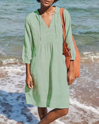 Damen Sommerliches Boho-Kleid mit V-Ausschnitt und Fließendem Schnitt