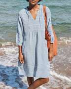 Damen Sommerliches Boho-Kleid mit V-Ausschnitt und Fließendem Schnitt