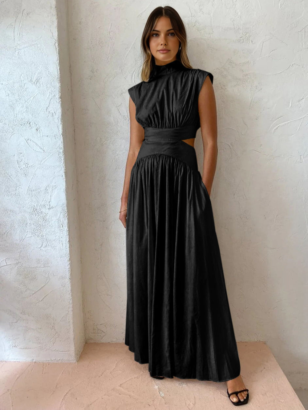 Elegancka Damska Maxi Sukienka z Dekoltem Mock Neck