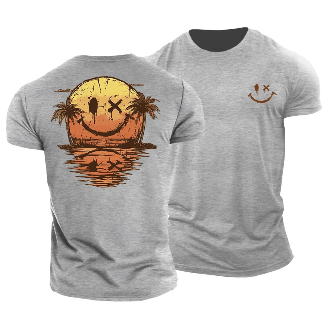 Męski T‑shirt Letni z Motywem Smiley i Plażową Grafiką