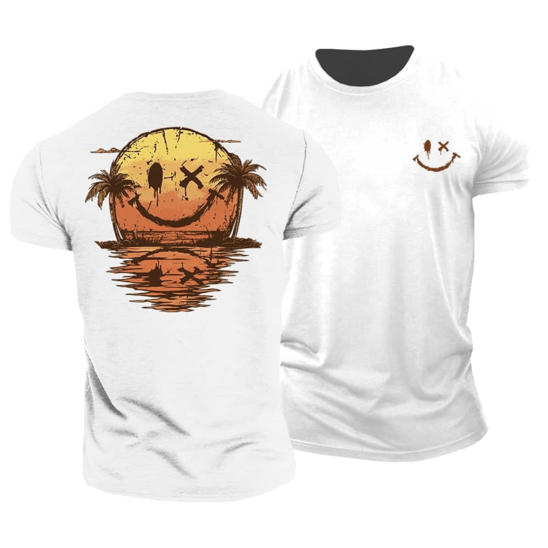 Męski T‑shirt Letni z Motywem Smiley i Plażową Grafiką