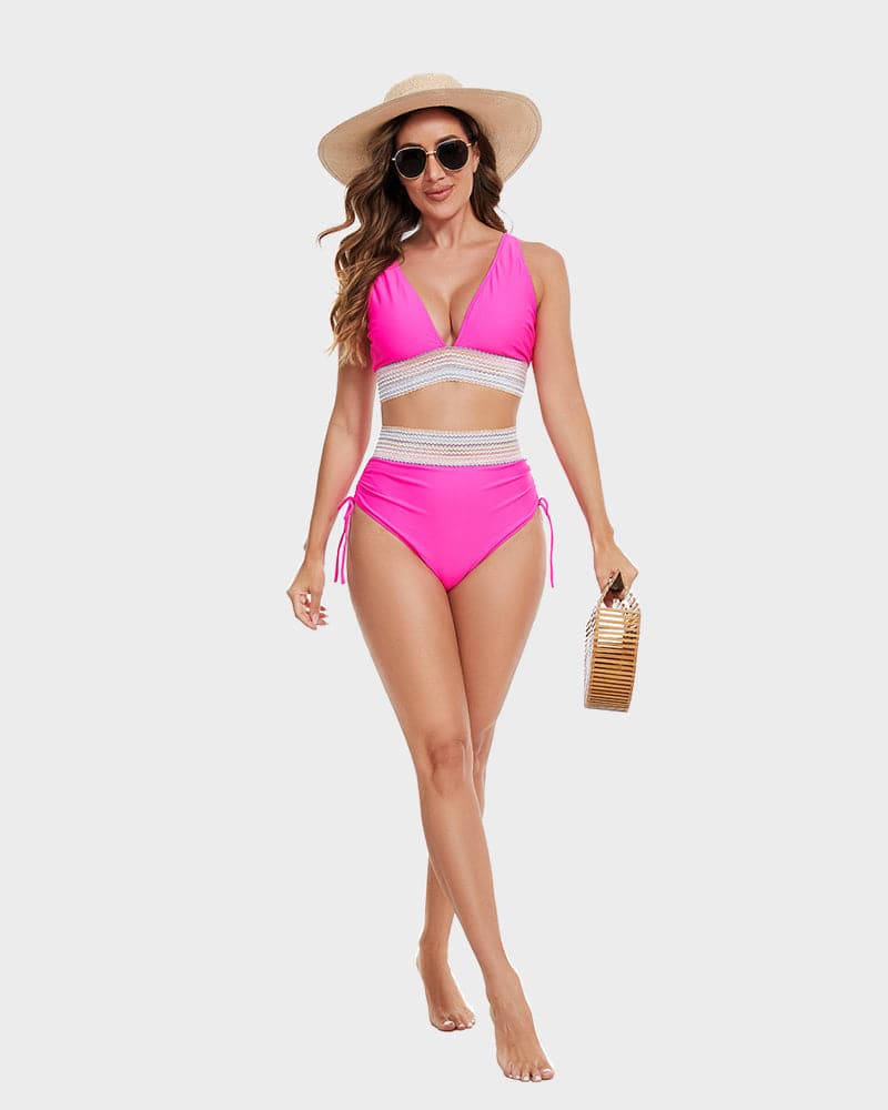 Damen zweiteiliges Bikini mit hohem Bund und formender Konstruktion