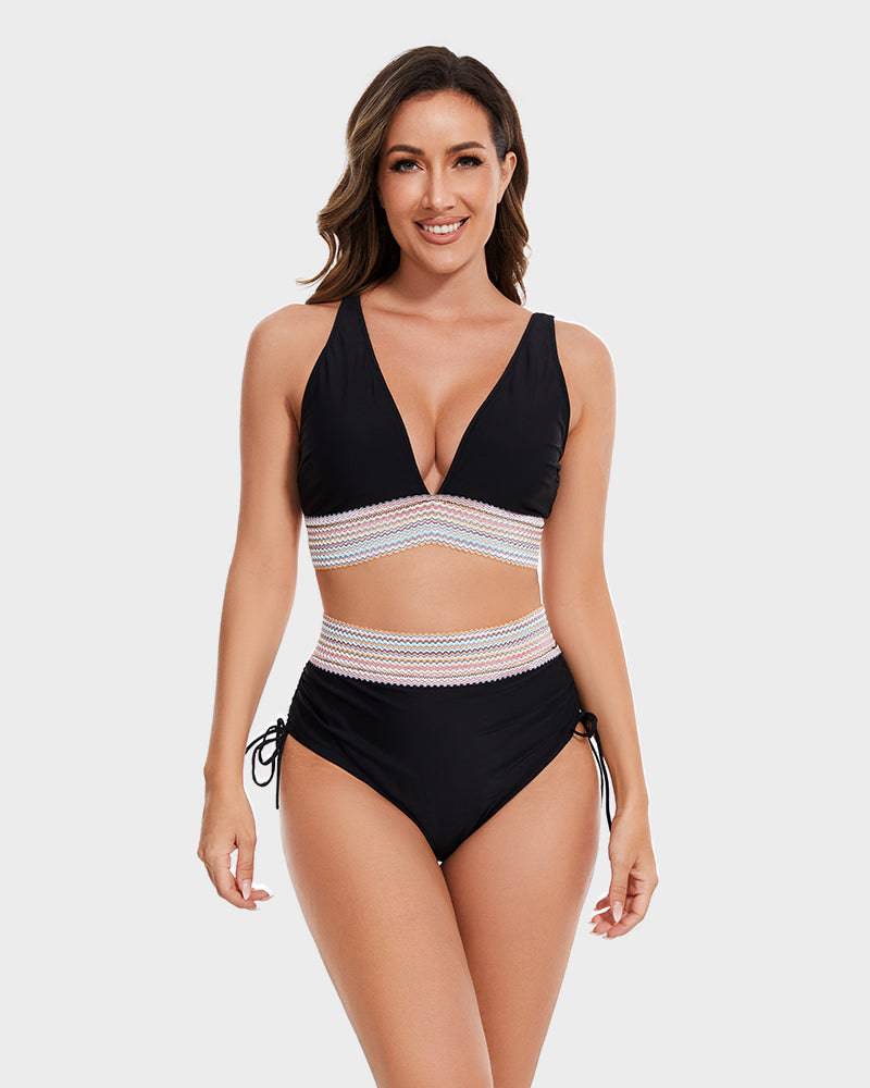 Damen zweiteiliges Bikini mit hohem Bund und formender Konstruktion