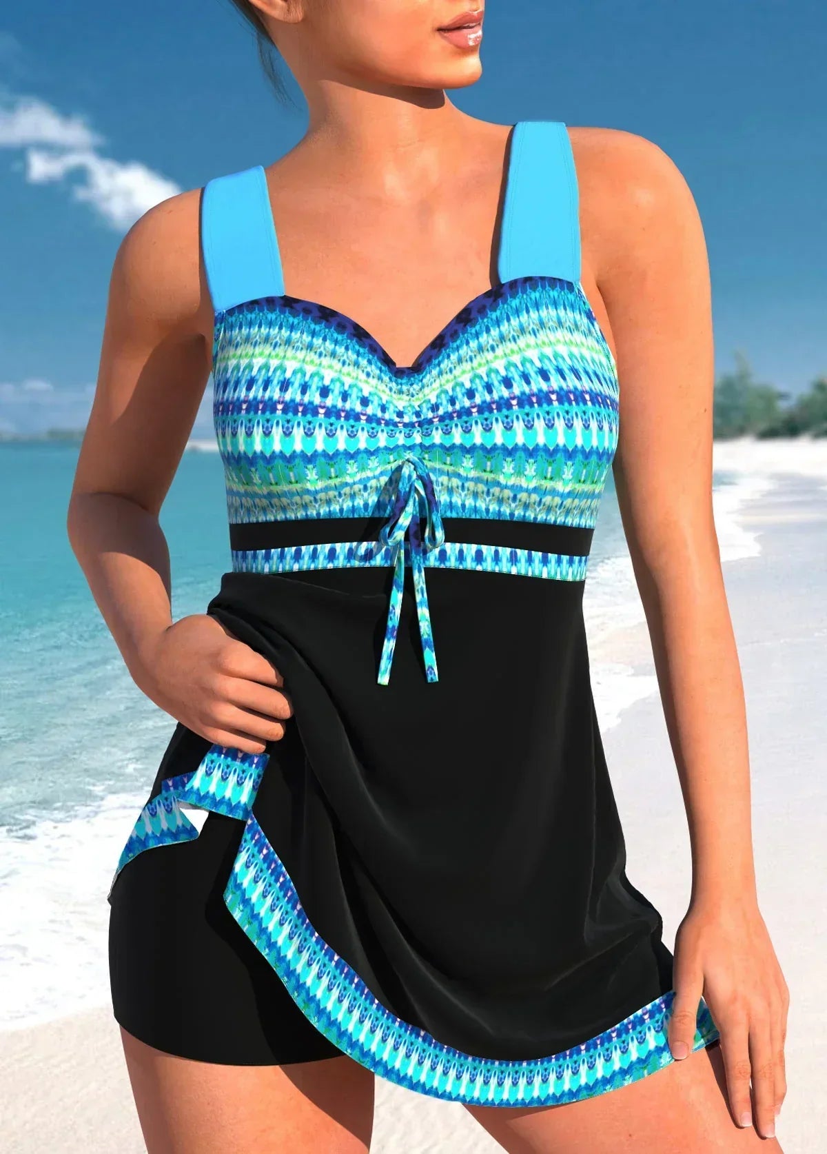 Stylish Swimsuit with Straps and Skirt for the Beach