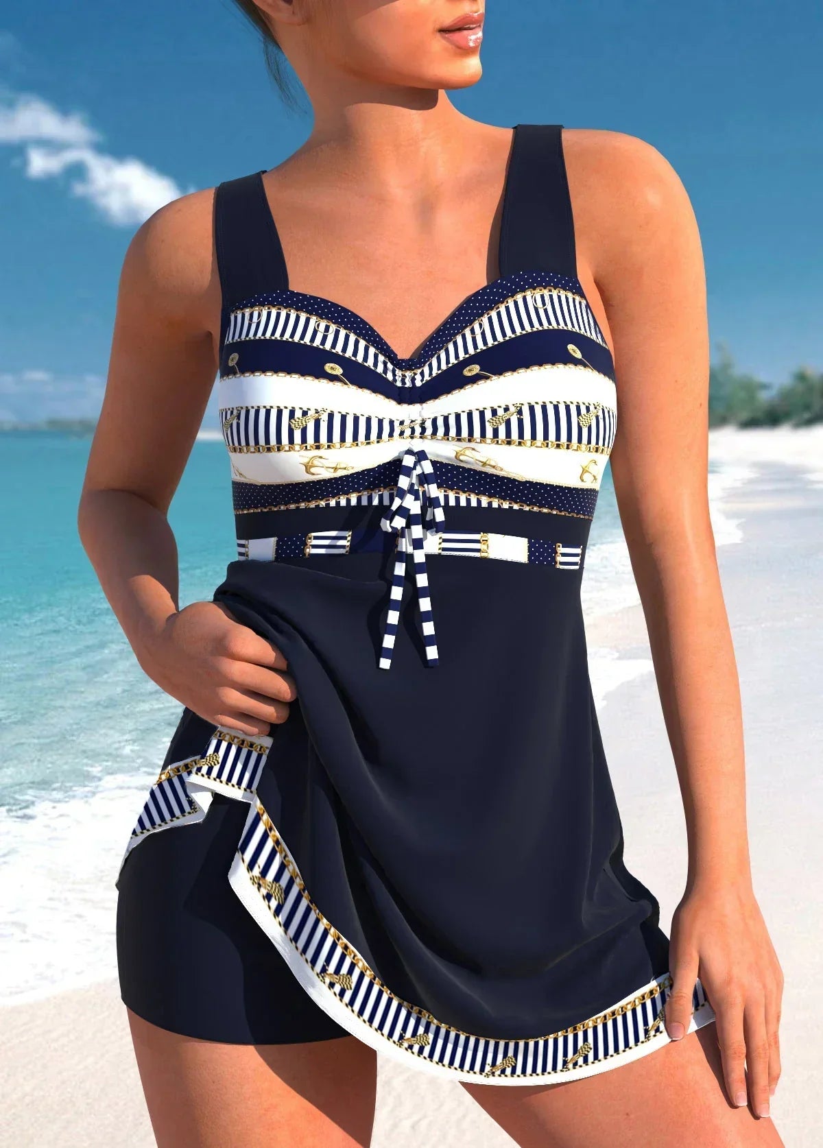 Stylish Swimsuit with Straps and Skirt for the Beach